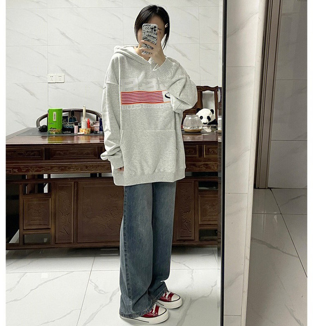 봄 루즈핏 면300캐럿 어깨끈 프린트 후드 맨투맨 여