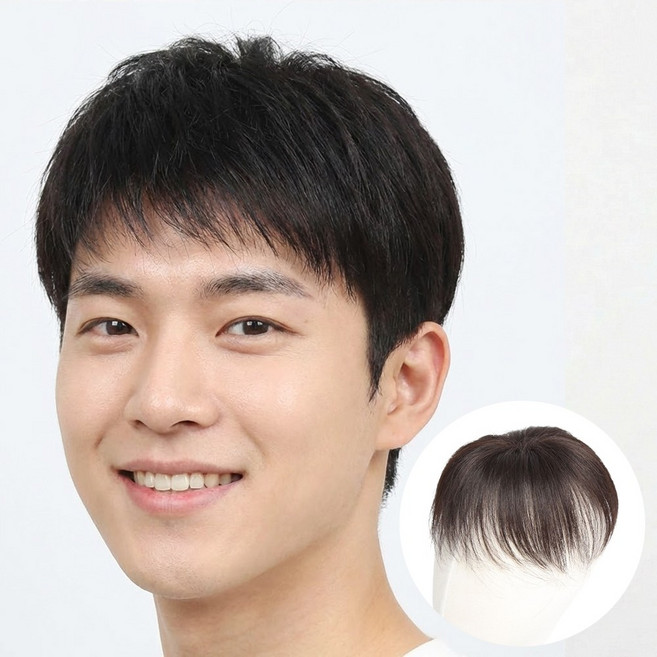 베이직 커트 가르마 소형 리얼스킨 인모100% 남자 부분가발 M2008, 흑갈색, 5cmx10cm, 1개