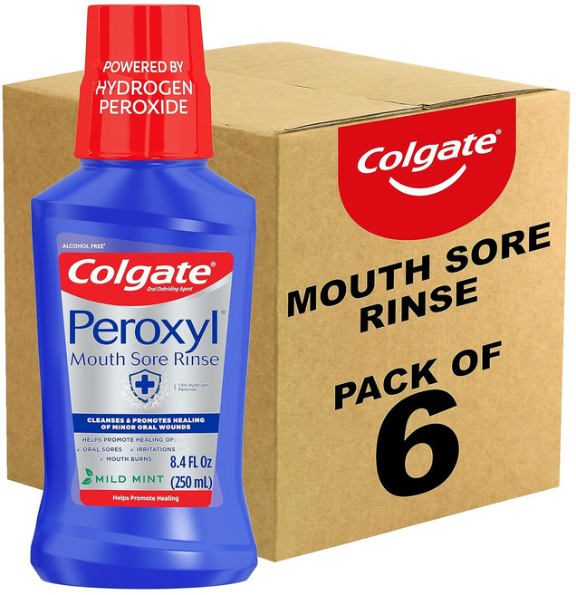 콜게이트 페록실 소독용 구강청결제 및 구내염용 세척제 15 과산화수소 순한 민트 향 500ml 169액량 온스, 8.4 플 오즈 (6개 묶음), 6개