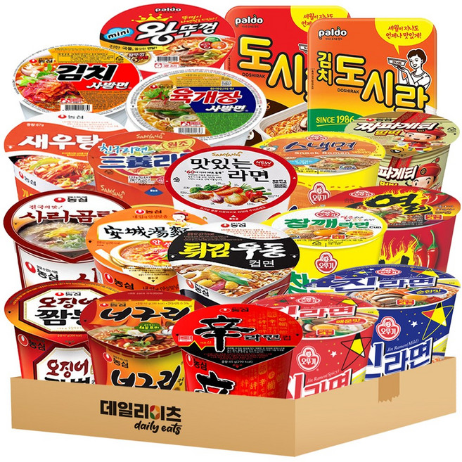 [데일리이츠] 컵라면 작은컵 20종 20개 기획세트 (신라면 너구리 진라면 매운&순한 새우 오짬 열 튀김 참깨 안성 사리 삼양 맛있는 스낵 짜파범벅 미니왕 사발면2종 도시락2종), 1세트