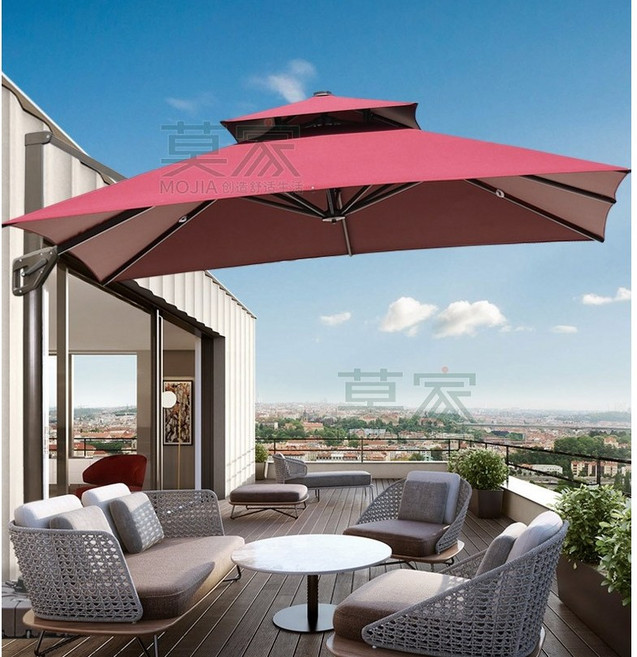 카페 어닝 대형 파라솔 발코니 야외 이동식 접이식 카페 펜션 수영장, B. 3M 바퀴물통, A. 베이지