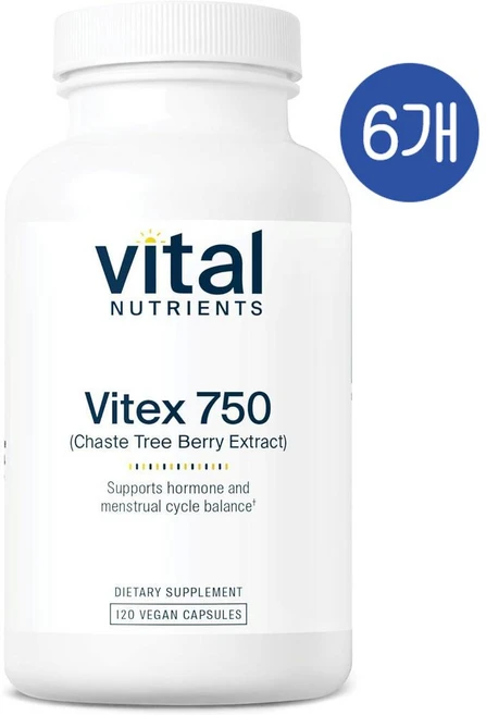 바이탈 뉴트리언츠 바이텍스 750 순비기나무 베리 추출물 캡슐 Vital Nutrients Vitex750 Chaste Tree Berry Extract, 6개, 120정 - 쿠팡