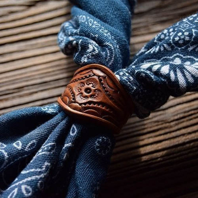 티큐 남녀공용 엔틱 레더 가죽 스카프링 고정 홀더 F566