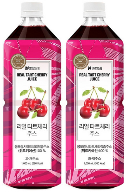 네이처드림 리얼 타트체리주스 1000ml 100%NFC착즙주스 몽모랑시타트체리, 1L, 2개