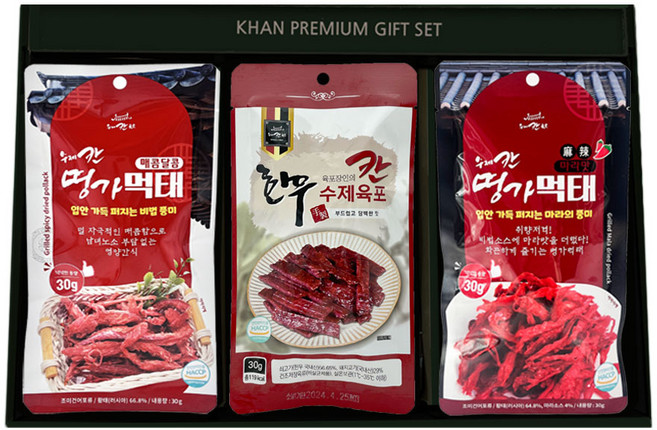[수제칸육포] 수제한우육포&양념먹태 혼합선물세트 (30g x 9팩구성), 1개, 270g