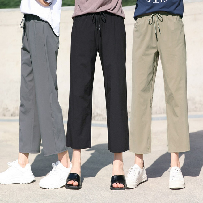 동대문스타일 가볍고 시원한 아이스 세미와이드 8부 밴딩 팬츠 여성 여름바지