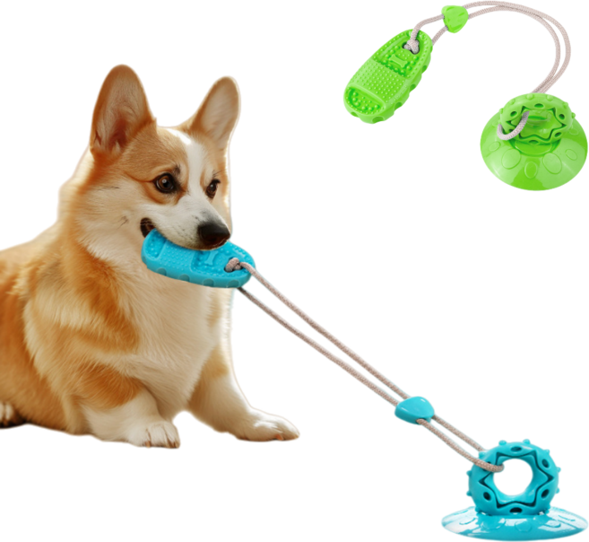 강아지용 슬리퍼 모양 강력 흡착 장난감 씹기 치아관리, 1개, 그린