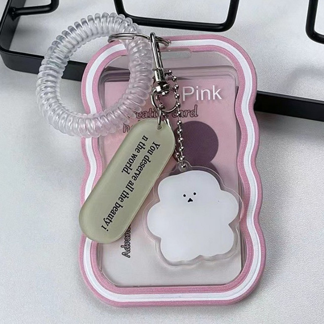 말랑구미 실리콘 스프링 스트랩 카드홀더 아이돌 탑로더 포토카드 교통카드 케이스 학생증 키링, 1개, 핑크