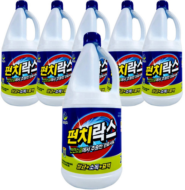 하루그린 살균 표백 청소 펀치락스 2L 가정용 악취제거 욕실청소 곰팡이제거 바닥청소, 4040002 펀치 락스 2L 6개, 6개