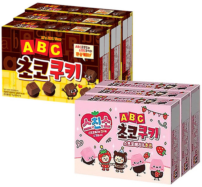 롯데 ABC초코쿠키 152g+스트로베리앤초코 130g, 3세트, 282g