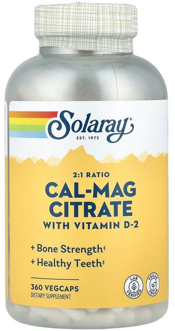 Solaray Cal-Mag 구연산염 비타민D-2 함유 베지 캡슐 360정 Solaray (솔라레이), 360 개, 1개 - 쿠팡