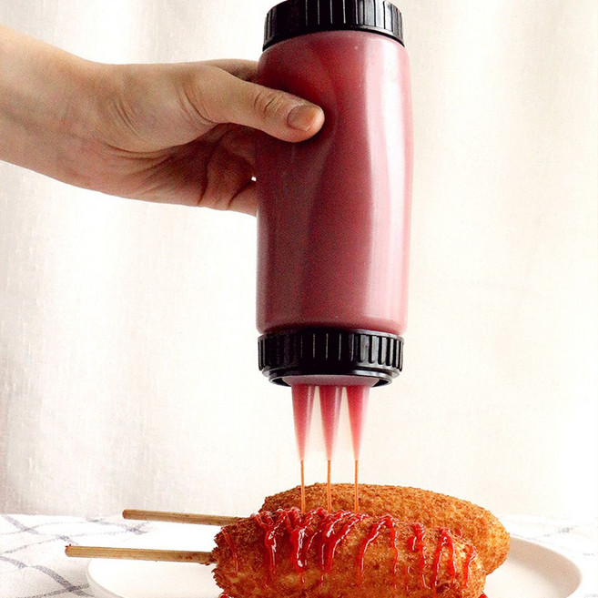 잘라쓰는 3구 실리콘노즐 소스통 350ml, 1ml, 1개