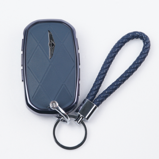 옳다스토어 제네시스 신형 가죽 메탈 키케이스, 네이비