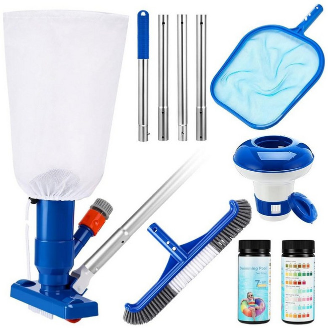 Potchen 6 Pcs Pool Cleaning Kit Include Vacuum Head Skimmer Net Brush Telescoping Pole Chlorine, Spa Jet Vac