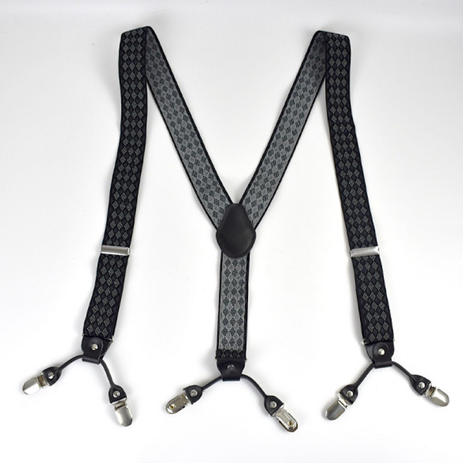 男士雙扣型黑色菱格紋吊帶 NKD56