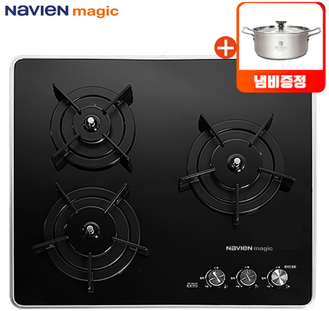 [전국설치가능] 나비엔매직 GRB6203N 매립형 3구 빌트인 가스쿡탑 블랙코팅상판 560X480 (GRA-BA300A후속모델), LNG, 설치요청