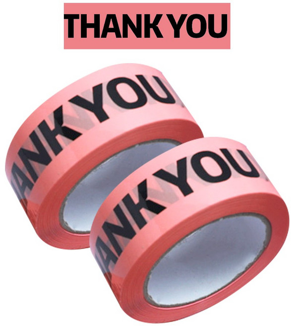 링비츠 디자인 박스 테이프 감사 택배 선물 포장 더블, 핑크바탕-블랙글자 (BT02), 2개