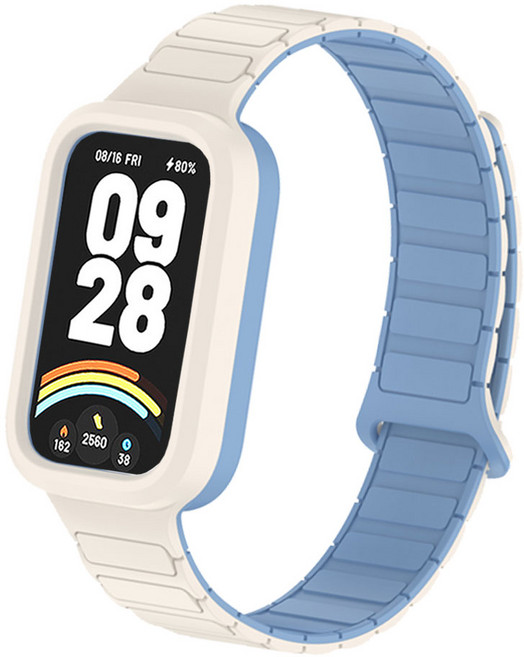 오네꼬네 샤오미 미밴드9 액티브 일체형 디버클 마그네틱 자석 스트랩 밴드 시계줄 실리콘 호환용, 1개, 크림블루