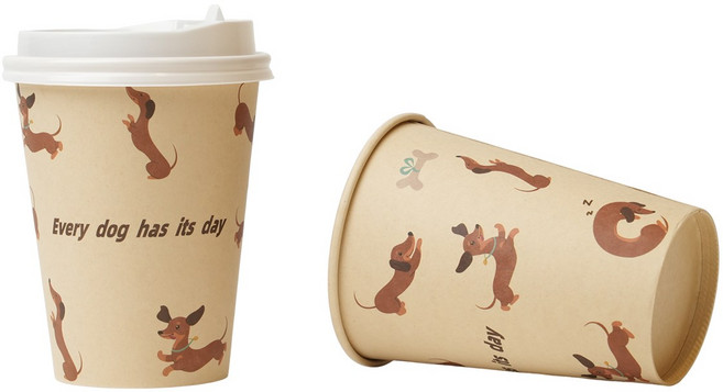 Easytime 종이컵 투고팩 강아지 패턴 종이컵 390ml+개폐형뚜껑, 1세트, 25개