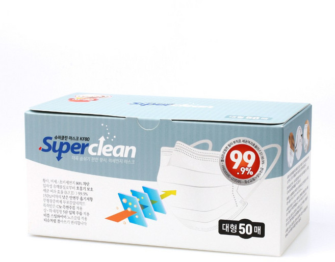 3Q 슈퍼클린 KF80 미세먼지 방역 덴탈형 마스크 50매 대형, 1개