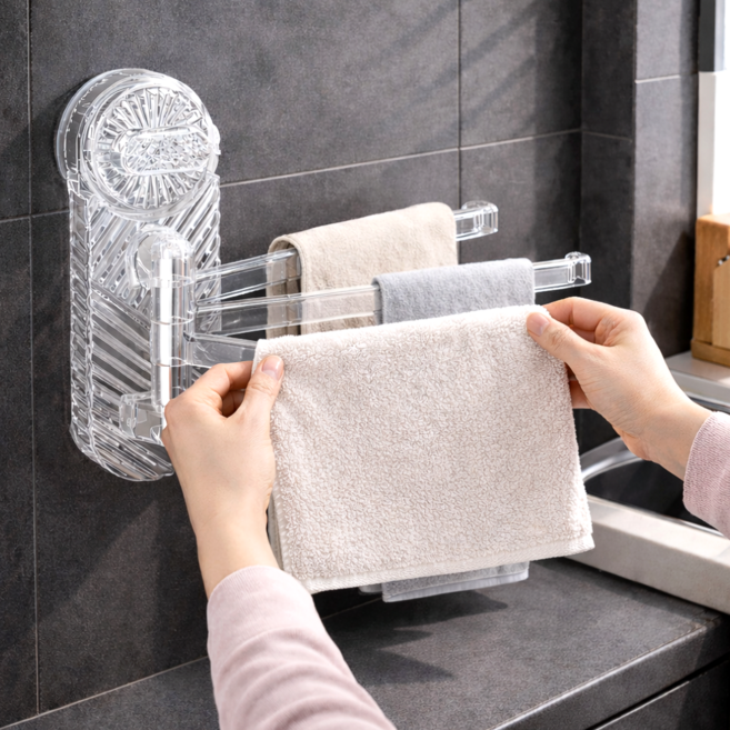 쏙쏙홈즈 3단회전 싱크대 무타공 행주걸이, 1개, 투명