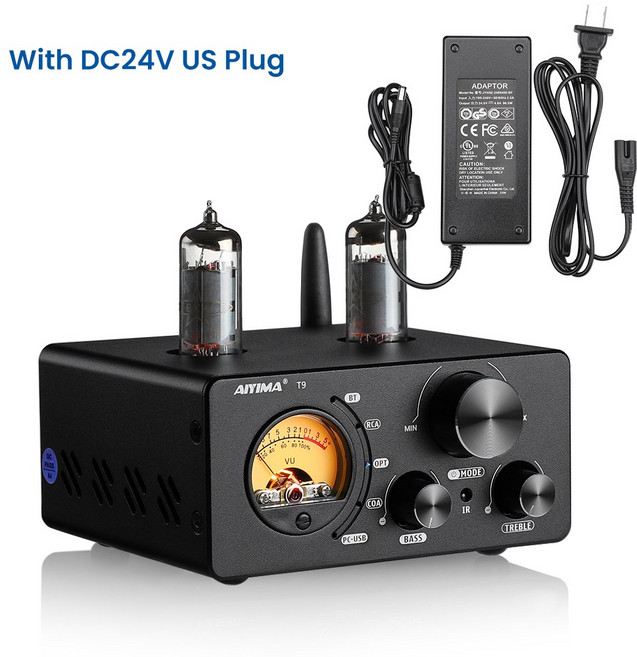 AIYIMA 오디오 T9 블루투스 5.0 진공관 앰프 USB DAC 스테레오 수신기 동축/OPT 하이파이 가정용 오디오 디지털 앰프 VU 미터 100w, CHINA_with US plug, AMP US Plug