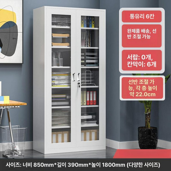 문서 캐비닛 사무실 임시 1.0mm 보관함 관물대 철제, 1.1mm, 유리 증빙 캐비닛 (6단 선반)