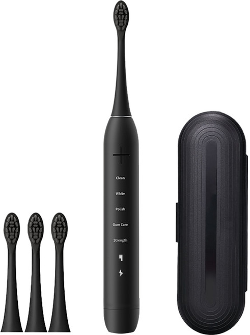SmartSonic+ T10 음파 전동칫솔 + 칫솔모 4개 + 여행용 케이스 12가지 치아 청결 방안, 1개, 블랙