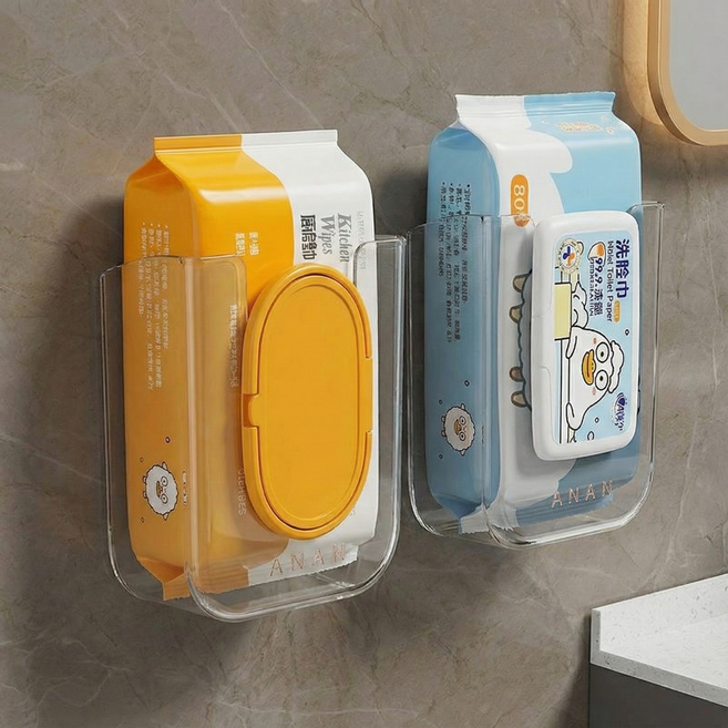 일상스토리 무타공 다용도 티슈 물티슈 케이스 거치 홀더 1+1, 1개, 투명