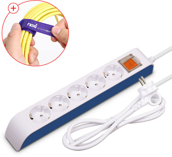 현대일렉트릭 하이탭 5구 메인스위치 일반 멀티탭 + 밸크로타이 16A 가정용 사무용 안전한 국산 멀티 콘센트, 1.5m, 1개