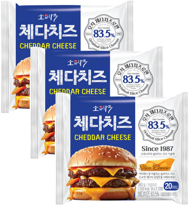 동원 소와나무 체다슬라이스치즈 (오직 체다치즈로만 83.5%) (20매), 360g, 3개
