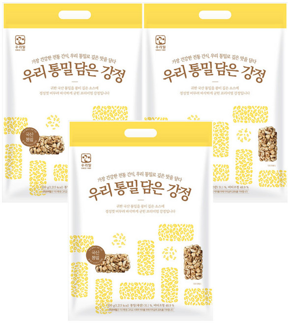 우리밀 통밀 담은 바삭한 프리미엄 강정, 3개, 300g
