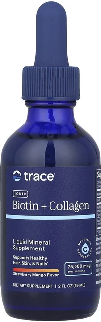 Trace 이온성 비오틴 + 콜라겐 딸기 망고 75000mcg 59ml(2fl oz), Trace이온성비오틴콜라겐딸기망고75000mcg59ml, 1개, 59ml - 쿠팡