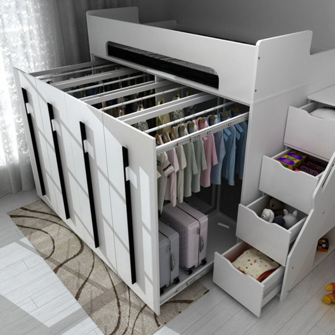 스스디 네오 슬라이딩 슈퍼싱글 옷장 침대 수납 벙커 계단 원룸 이층침대, 네오 슬라이딩 벙커침대 SS_화이트