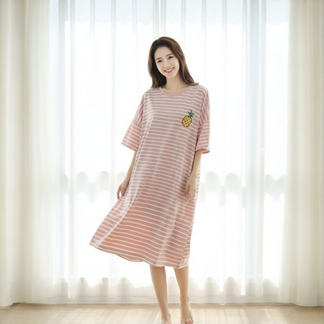 픽리움 여성 빅사이즈 오버핏 반팔 원피스 잠옷 홈웨어 단품 3종세트