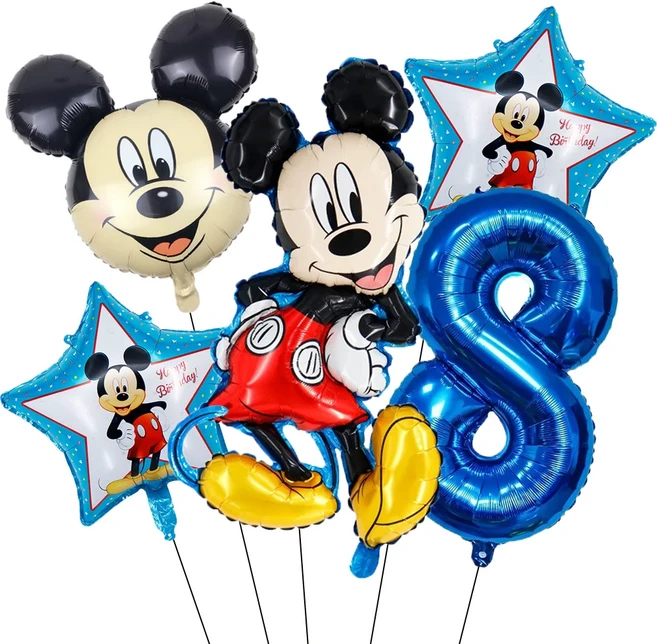 5PCS 미키 마우스 생일 장식 풍선 미키 미니 풍선 세트 및 32in 1-9 번호 풍선 어린이 생일 파티 Decora, 01 기타, 04 Blue-8