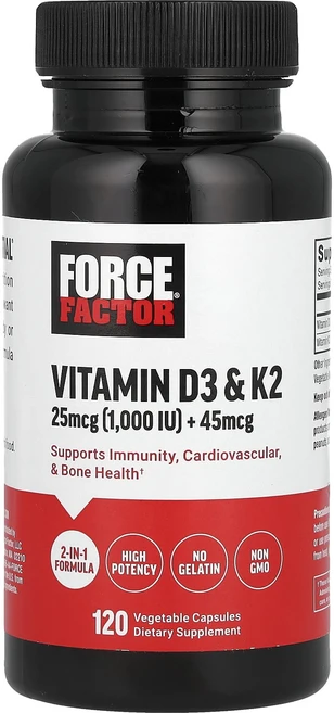 Force Factor 비타민D3 & K2 베지 캡슐 120정, Force Factor 비타민D3 & K2 ..., 1개 - 쿠팡