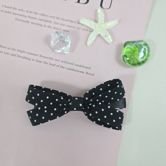 땡땡이 도트 8cm 리본 귀여운 앞머리 옆머리 고정 헤어핀 자동핀