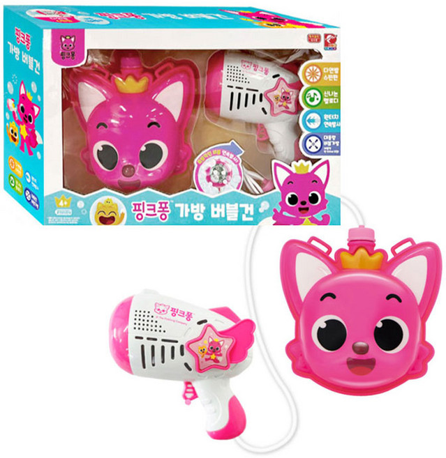 핑크퐁 가방 버블건 핑크색 원터치로 폭발적인 버블 연속발사, 1개