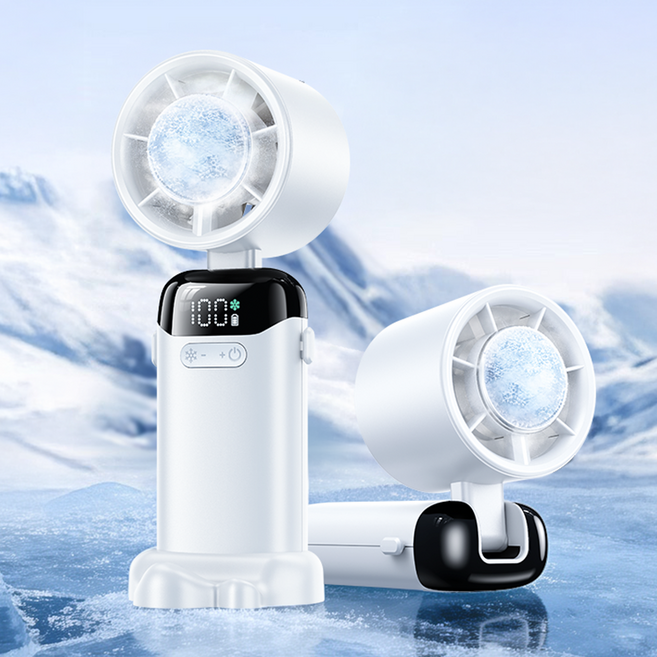 쿠멍 냉각 휴대용 선풍기 저소음 무선 강력풍 90도 조절 3000mAh 대용량 손풍기, 화이트, N16