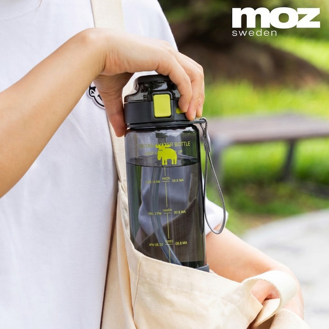 MOZ 스웨덴 원터치 빨대 트라이탄 스포츠 보틀 물병, 1개, 800ml, 블랙