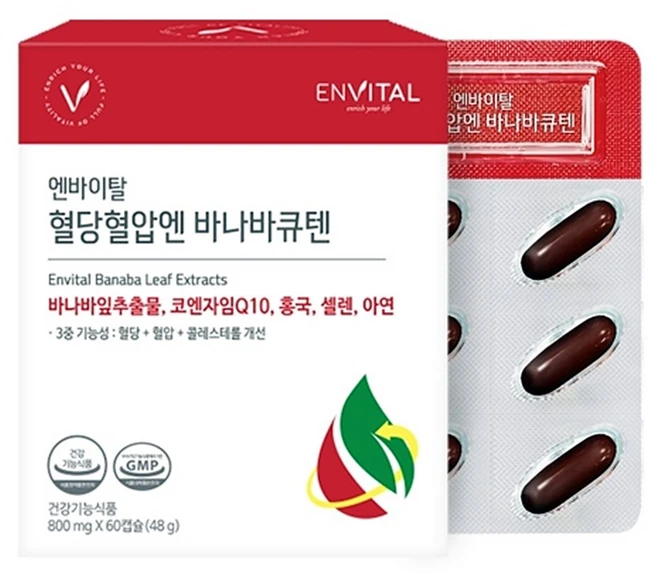엔바이탈 혈당혈압엔 바나바큐텐 48g, 60정, 1개 - 쿠팡
