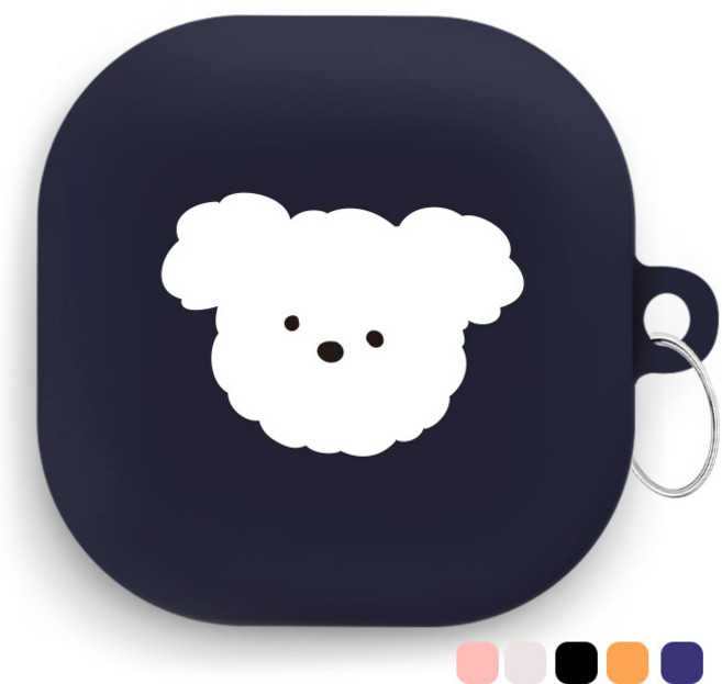 로윈 갤럭시 버즈라이브 2프로 버즈2 프로 FE2 댕댕이 강아지 케이스 키링포함, 네이비, 댕댕이화이트, 1개