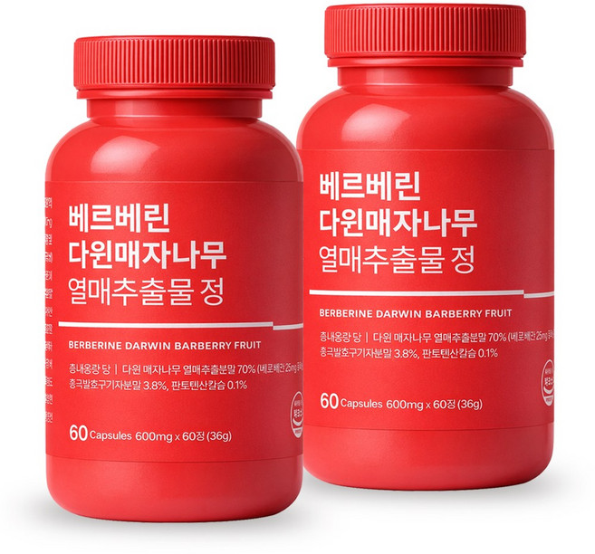 베르베린 식물성 천연알칼로이드 매자나무열매 플란타김치유산균 함유, 60정, 2개