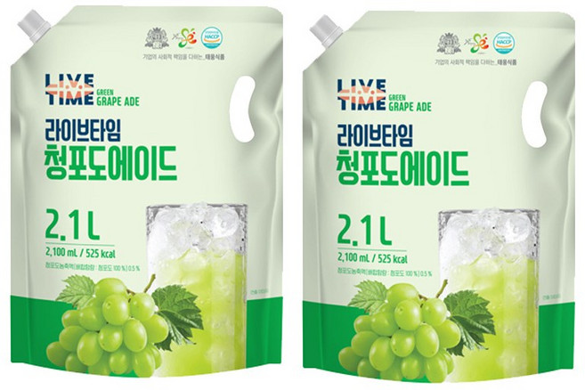 라이브타임 청포도에이드, 2.1L, 2개