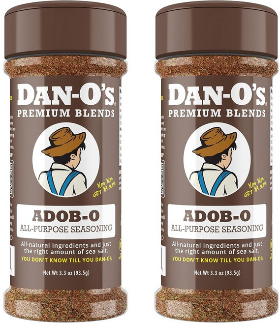 [미국정품] 단오스 Dan-O's 아도보 시즈닝 3.3oz 2팩 만능 양념 치킨 돼지고기 타코 브리스킷 마리네이드 드라이럽 무설탕 제로칼로리, 93.55g