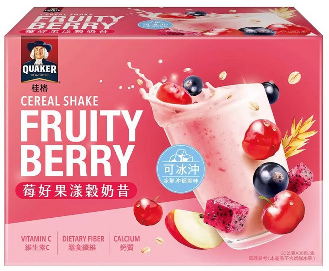 桂格 莓好果漾穀奶昔 沖泡穀物飲品 維生素C 膳食纖維 鈣質, 1箱, 36份