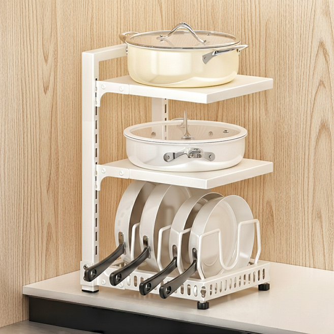 높이조절 후라이팬 냄비 정리대, 다크 그레이, 1개, 3단