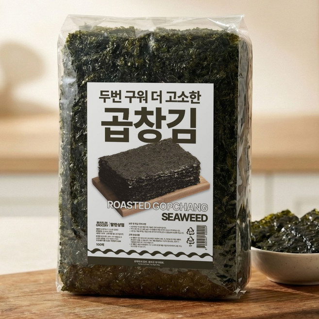 말린상점 구운 곱창김 100매 국내산 햇김 곱창돌김 신안 완도 해남 진도, 1개, 370g