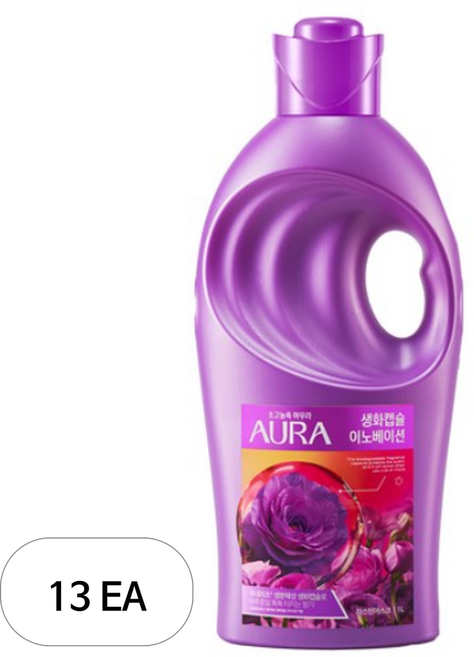 아우라 생화캡슐 이노베이션 초고농축 섬유유연제 자스민머스크향 본품, 1L, 13개